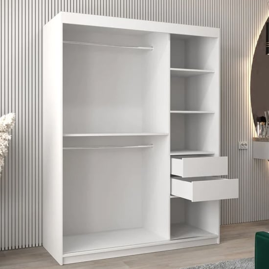 Tavira III Mirrored Wardrobe 2 Sliding Doors 150cm In White