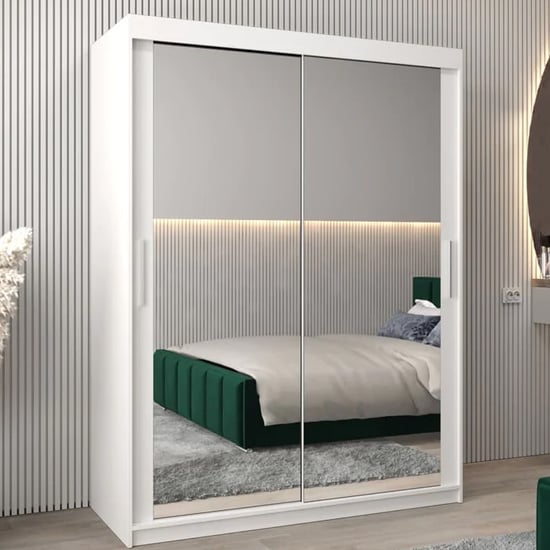 Product photograph of Tavira Iii Mirrored Wardrobe 2 Sliding Doors 150cm In White from Furniture in Fashion