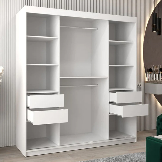 Tavira III Mirrored Wardrobe 2 Sliding Doors 180cm In White