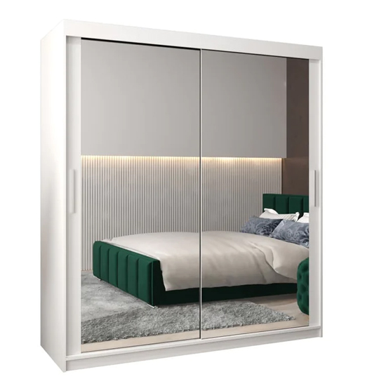 Tavira III Mirrored Wardrobe 2 Sliding Doors 180cm In White