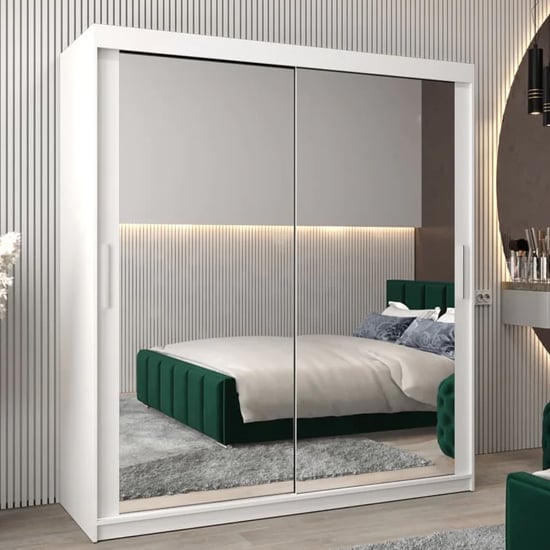 Product photograph of Tavira Iii Mirrored Wardrobe 2 Sliding Doors 180cm In White from Furniture in Fashion