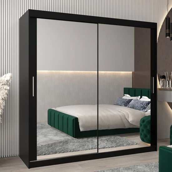 Product photograph of Tavira Iii Mirrored Wardrobe 2 Sliding Doors 200cm In Black from Furniture in Fashion
