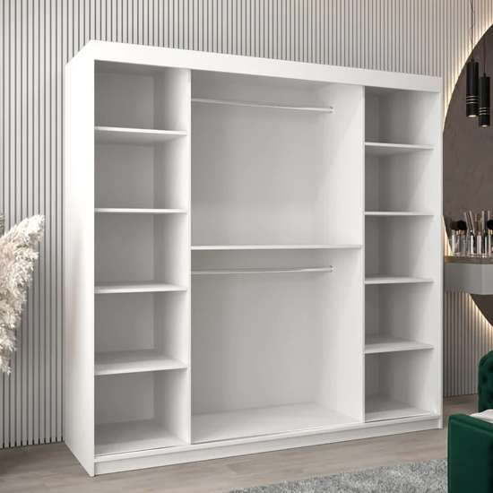 Tavira III Mirrored Wardrobe 2 Sliding Doors 200cm In White