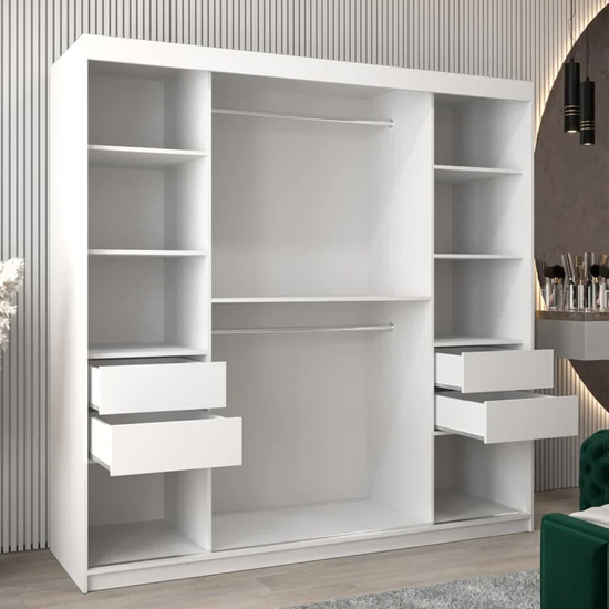 Tavira III Mirrored Wardrobe 2 Sliding Doors 200cm In White