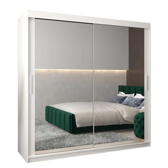 Tavira III Mirrored Wardrobe 2 Sliding Doors 200cm In White
