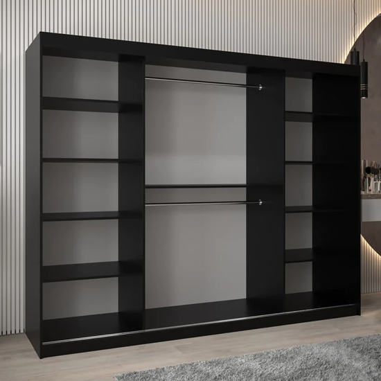 Tavira III Mirrored Wardrobe 3 Sliding Doors 250cm In Black