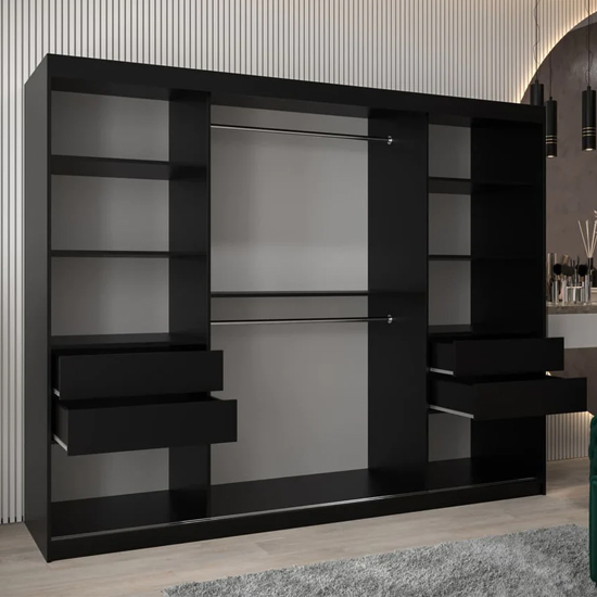 Tavira III Mirrored Wardrobe 3 Sliding Doors 250cm In Black