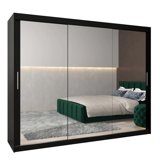 Tavira III Mirrored Wardrobe 3 Sliding Doors 250cm In Black
