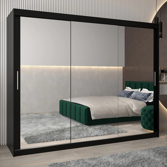 Tavira III Mirrored Wardrobe 3 Sliding Doors 250cm In Black