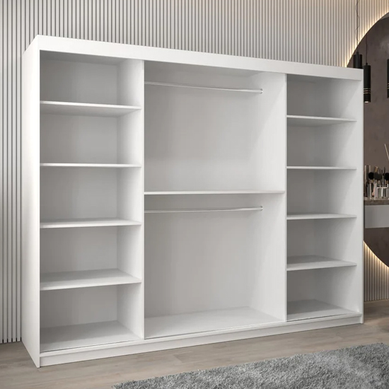 Tavira III Mirrored Wardrobe 3 Sliding Doors 250cm In White