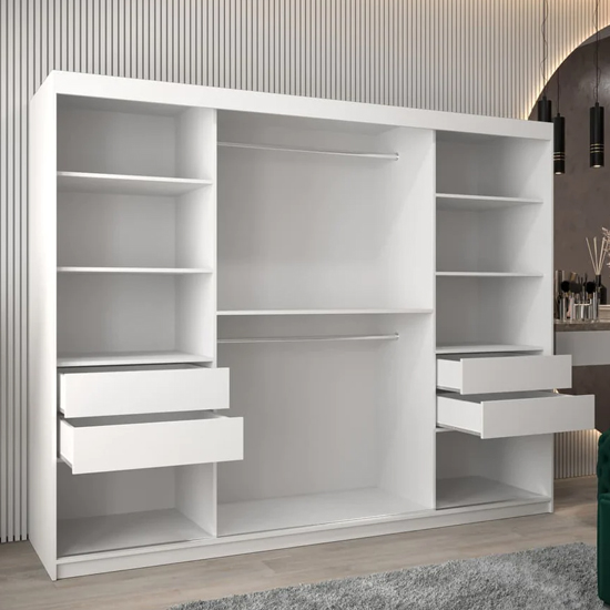 Tavira III Mirrored Wardrobe 3 Sliding Doors 250cm In White