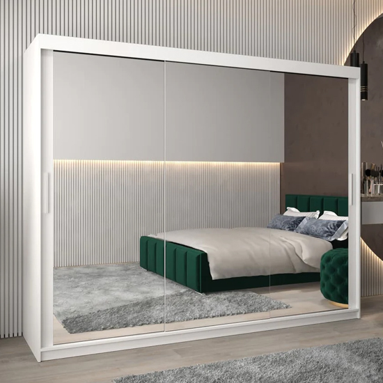 Read more about Tavira iii mirrored wardrobe 3 sliding doors 250cm in white