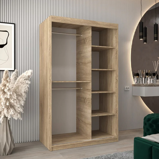 Tavira I Mirrored Wardrobe 2 Sliding Doors 120cm In Sonoma Oak