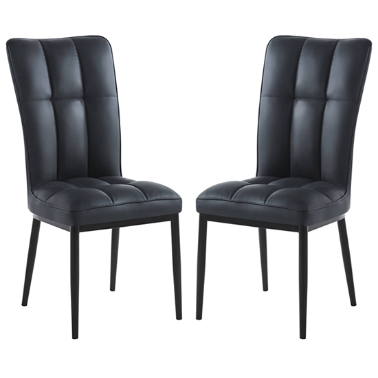 Product photograph of Tavira Black Faux Leather Dining Chairs With Black Legs In Pair from Furniture in Fashion