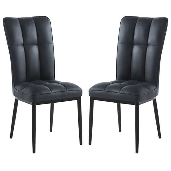 Tavira Black Faux Leather Dining Chairs With Black Legs In Pair ...