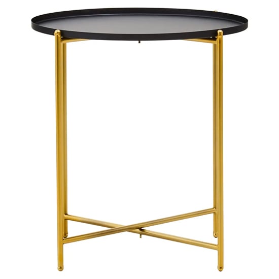 Tavira Black Metal Top Side Table Round With Gold Legs