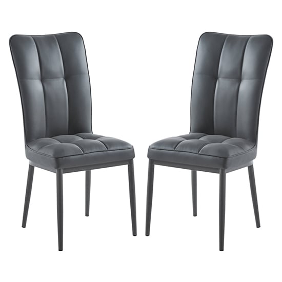 Product photograph of Tavira Dark Grey Faux Leather Dining Chairs Black Legs In Pair from Furniture in Fashion
