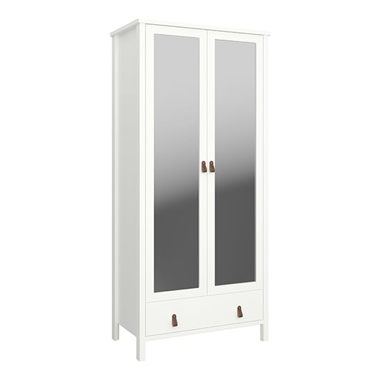 Tavira Mirrored Wardrobe With 2 Doors 1 Drawer In White