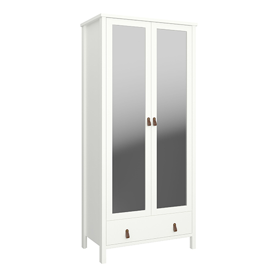 Tavira Mirrored Wardrobe With 2 Doors 1 Drawer In White thumbnail