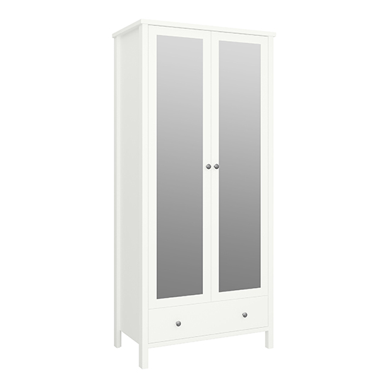 Tavira Mirrored Wardrobe 2 Doors 1 Drawer In White thumbnail