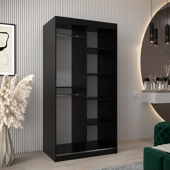 Tavira I Mirrored Wardrobe 2 Sliding Doors 100cm In Black_2