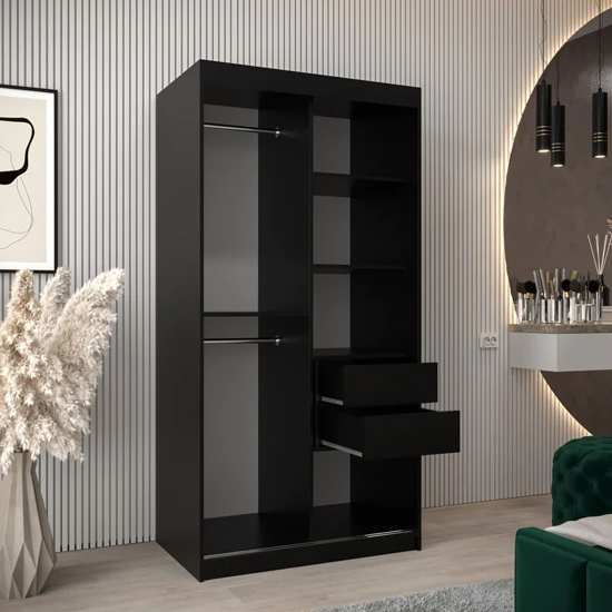 Tavira I Mirrored Wardrobe 2 Sliding Doors 100cm In Black_3