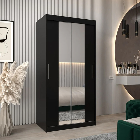 Product photograph of Tavira I Mirrored Wardrobe 2 Sliding Doors 100cm In Black from Furniture in Fashion