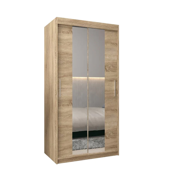 Tavira I Mirrored Wardrobe 2 Sliding Doors 100cm In Sonoma Oak