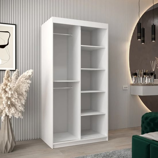 Tavira I Mirrored Wardrobe 2 Sliding Doors 100cm In White
