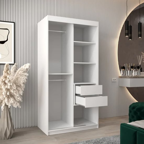 Tavira I Mirrored Wardrobe 2 Sliding Doors 100cm In White