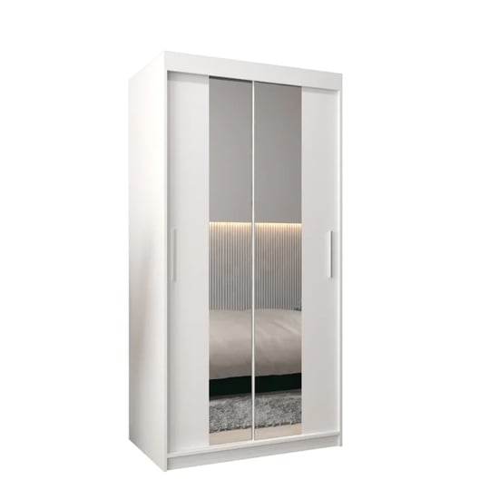 Tavira I Mirrored Wardrobe 2 Sliding Doors 100cm In White