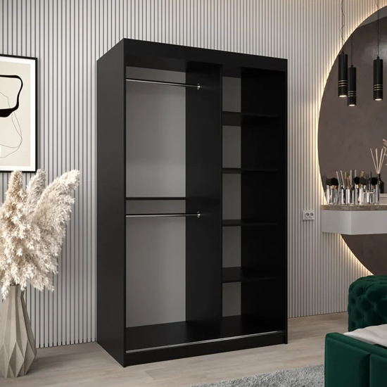 Tavira I Mirrored Wardrobe 2 Sliding Doors 120cm In Black
