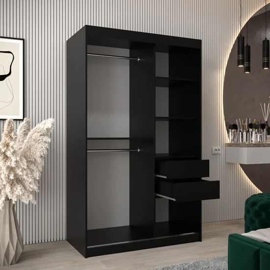 Tavira I Mirrored Wardrobe 2 Sliding Doors 120cm In Black