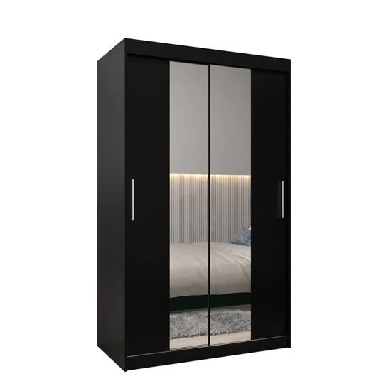 Tavira I Mirrored Wardrobe 2 Sliding Doors 120cm In Black