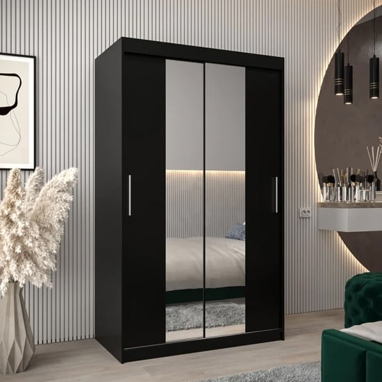 Product photograph of Tavira I Mirrored Wardrobe 2 Sliding Doors 120cm In Black from Furniture in Fashion