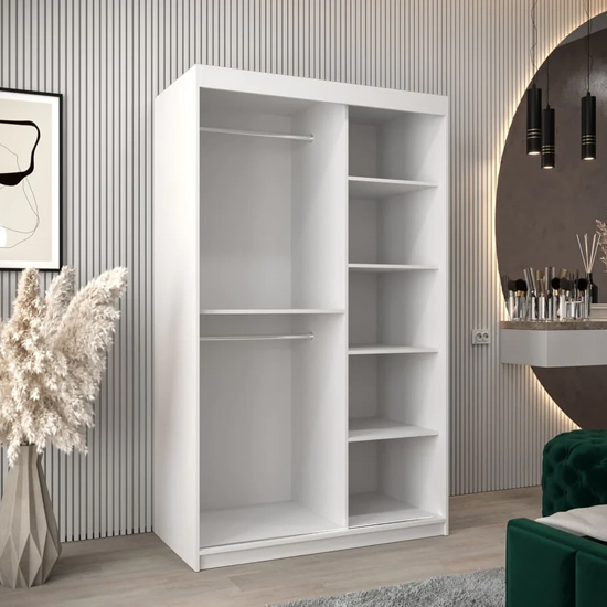 Tavira I Mirrored Wardrobe 2 Sliding Doors 120cm In White