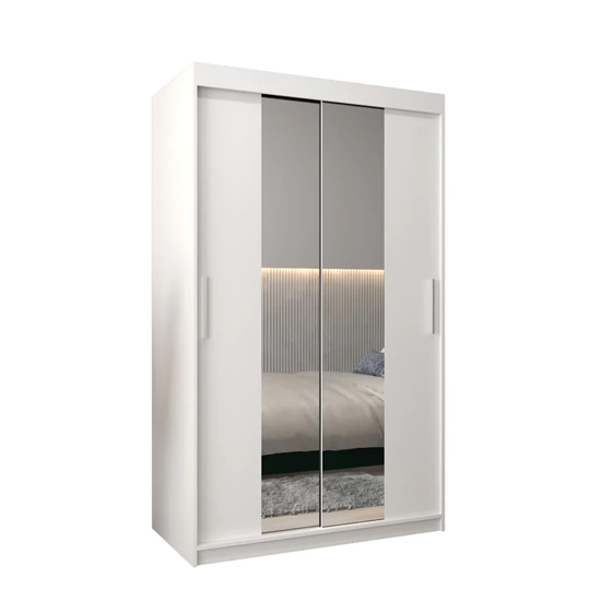 Tavira I Mirrored Wardrobe 2 Sliding Doors 120cm In White