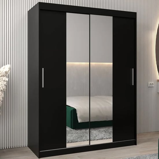 Product photograph of Tavira I Mirrored Wardrobe 2 Sliding Doors 150cm In Black from Furniture in Fashion