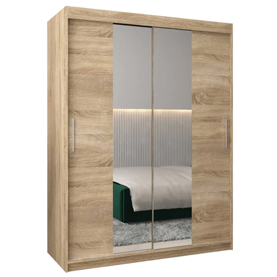 Tavira I Mirrored Wardrobe 2 Sliding Doors 150cm In Sonoma Oak