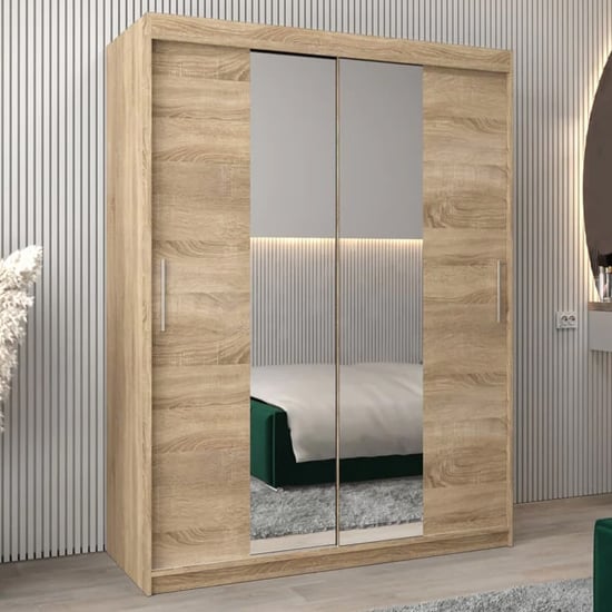 Product photograph of Tavira I Mirrored Wardrobe 2 Sliding Doors 150cm In Sonoma Oak from Furniture in Fashion