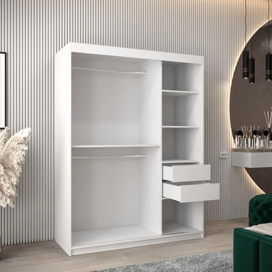 Tavira I Mirrored Wardrobe 2 Sliding Doors 150cm In White