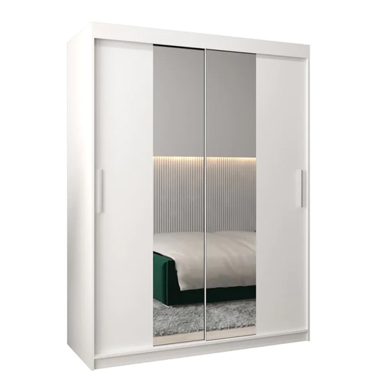 Tavira I Mirrored Wardrobe 2 Sliding Doors 150cm In White