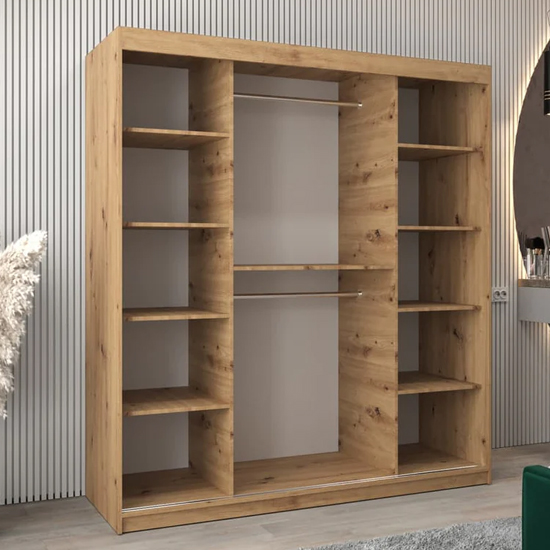 Tavira I Mirrored Wardrobe 2 Sliding Doors 180cm In Artisan Oak