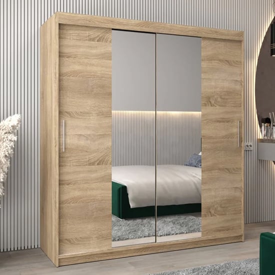 Product photograph of Tavira I Mirrored Wardrobe 2 Sliding Doors 180cm In Sonoma Oak from Furniture in Fashion