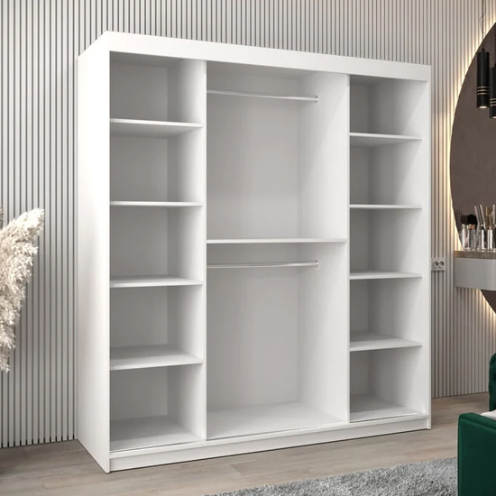 Tavira I Mirrored Wardrobe 2 Sliding Doors 180cm In White