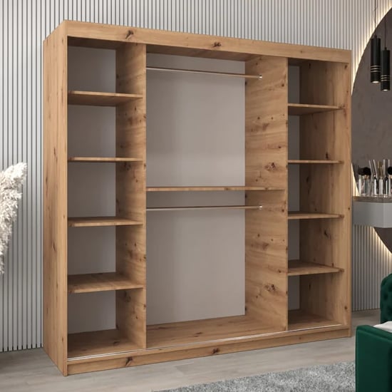 Tavira I Mirrored Wardrobe 2 Sliding Doors 200cm In Artisan Oak
