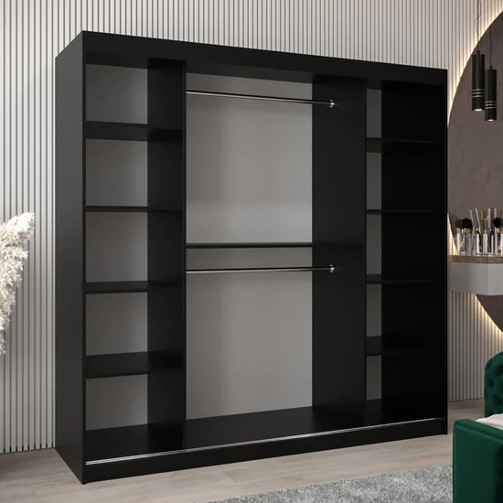 Tavira I Mirrored Wardrobe 2 Sliding Doors 200cm In Black
