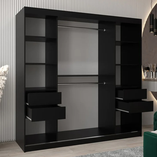 Tavira I Mirrored Wardrobe 2 Sliding Doors 200cm In Black