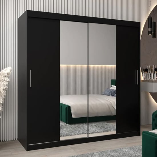 Product photograph of Tavira I Mirrored Wardrobe 2 Sliding Doors 200cm In Black from Furniture in Fashion