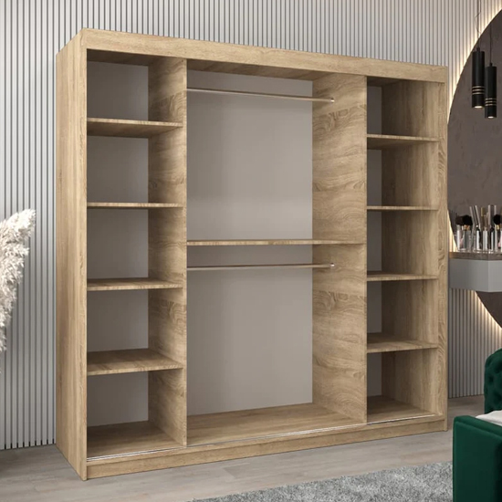 Tavira I Mirrored Wardrobe 2 Sliding Doors 200cm In Sonoma Oak